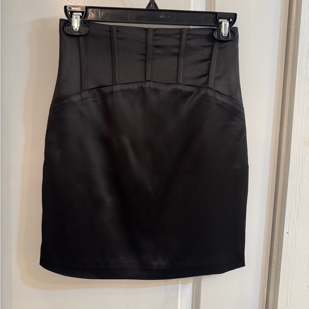 Meshki Jac Corset Satin Mini Skirt Black Small